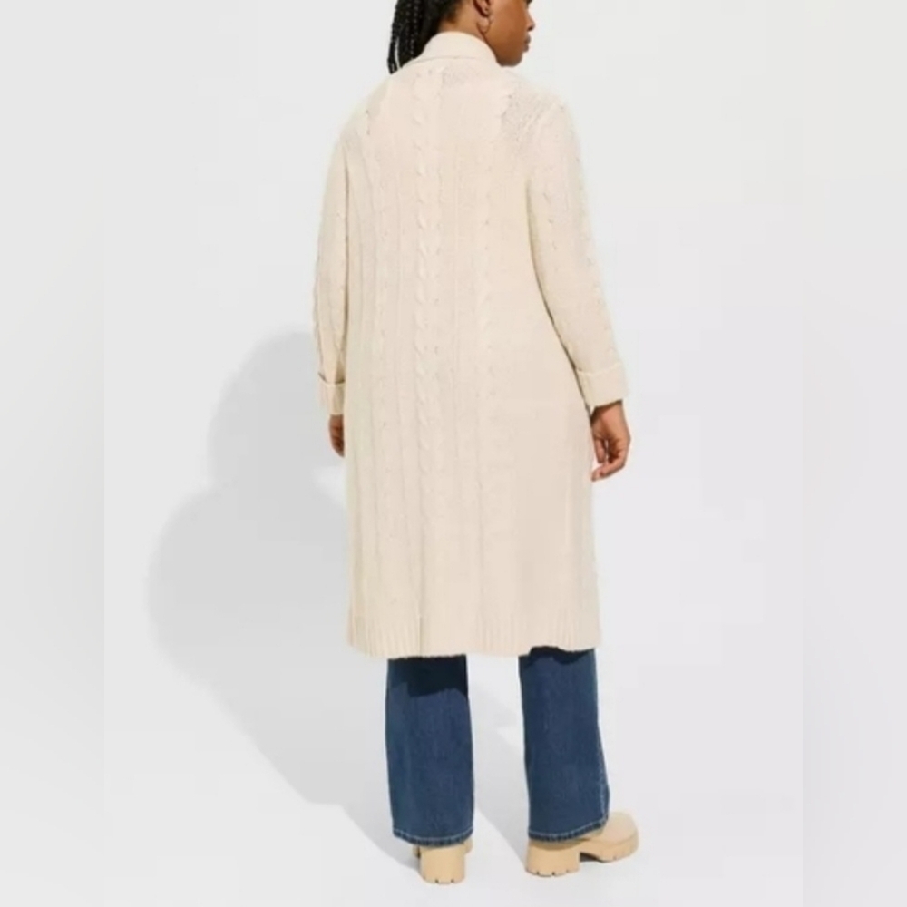 Torrid Chunky Coatigan Cream Cable Knit Sweater Duster Jacket - Picture 14 of 15